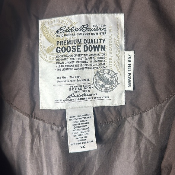 Eddie Bauer Premium Quality Goose Down Brown 2X Coat - Picture 6 of 9